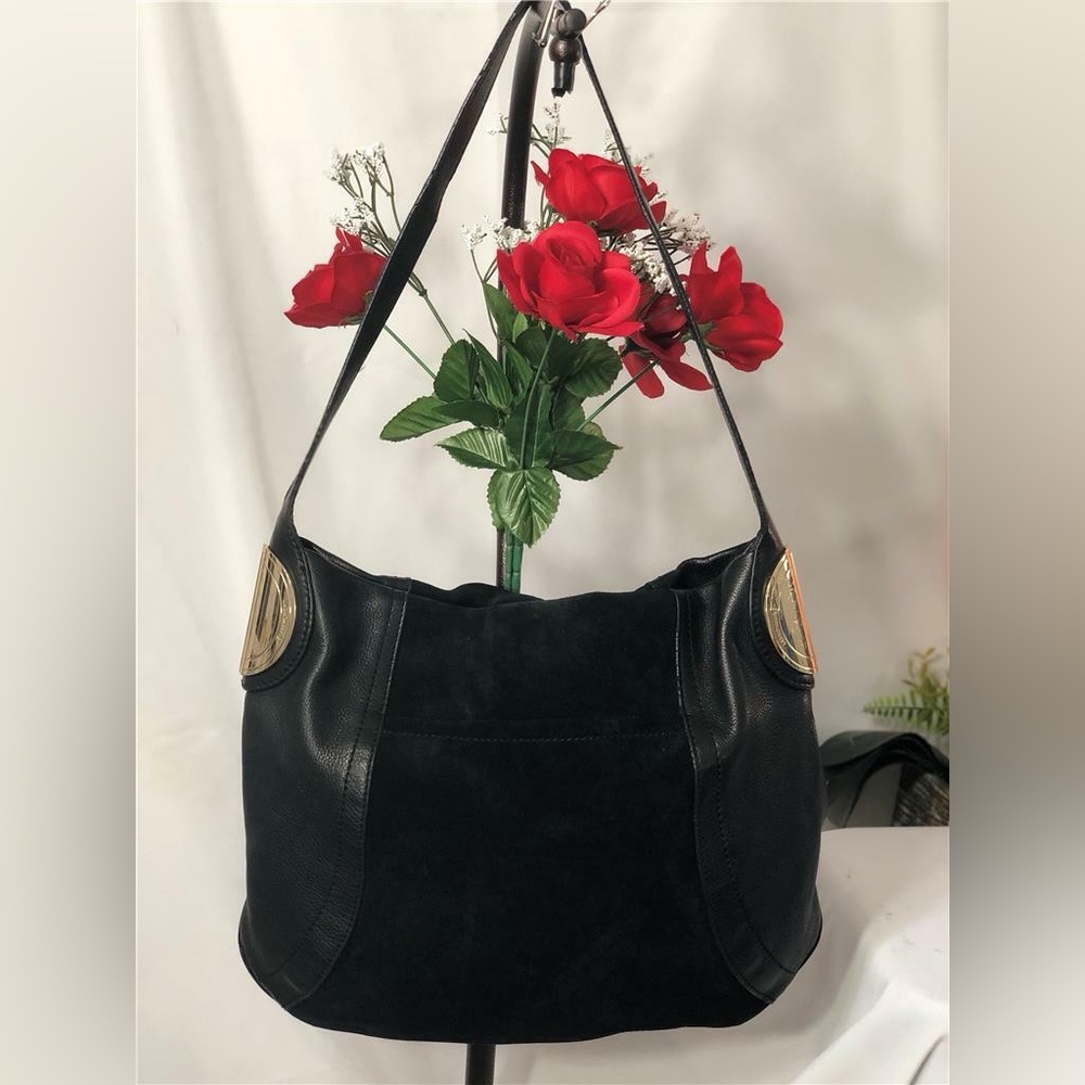 b. makowsky Black Suede and Leather Hobo Bag